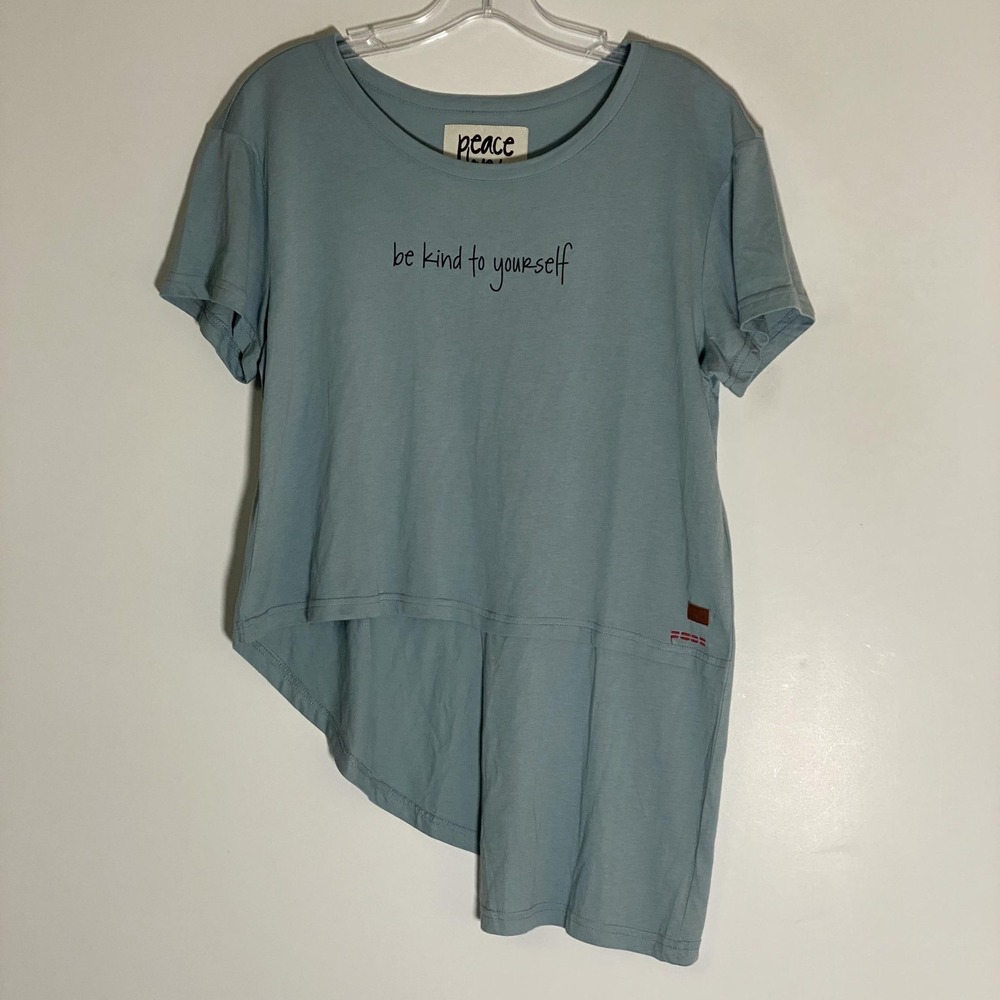 Peace Love World Top Womens Medium Blue Asymmetric Stretch Art to Wear Casual M
